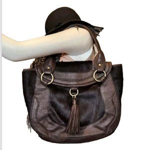 Kate Landry Calf Hair and Leather Satchel Bag Tassel Purse